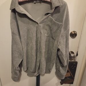 Elegant Gray Corduroy Button Down Shirt